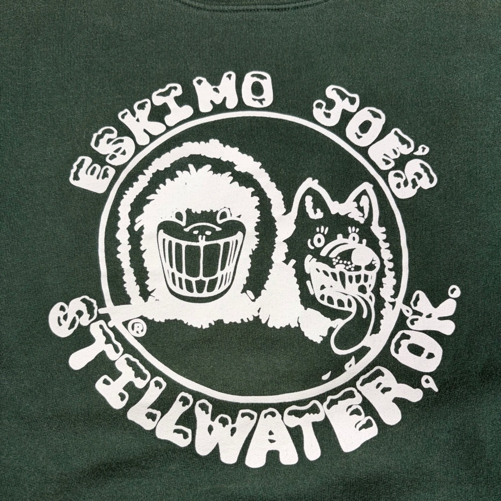 Vintage Eskimo Joes Pullover Sweatshirt Green Stillwater Oklahoma 90s Small - Picture 3 of 7